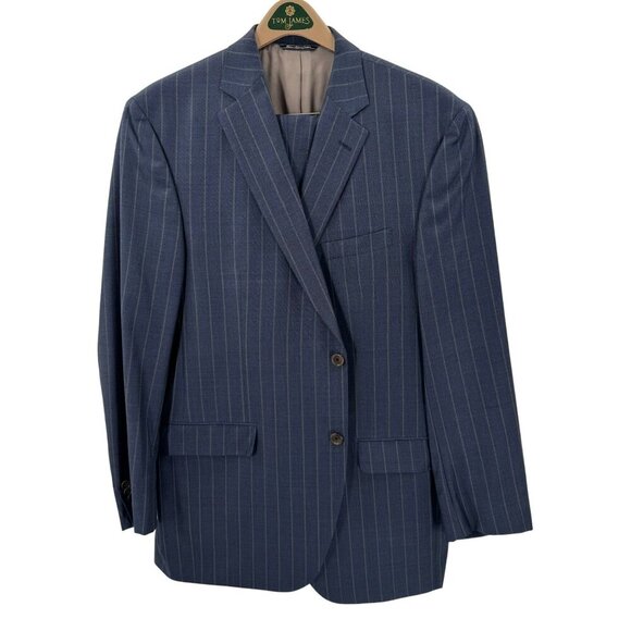 Jack Victor Two Piece Navy/Gray Striped Suit In Wool Blend - Picture 1 of 16